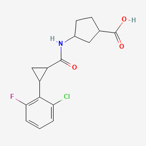 molecular formula C16H17ClFNO3 B7627525 3-[[2-(2-Chloro-6-fluorophenyl)cyclopropanecarbonyl]amino]cyclopentane-1-carboxylic acid 