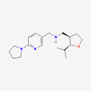 molecular formula C18H29N3O B7627532 1-[(2R,3R)-2-propan-2-yloxolan-3-yl]-N-[(6-pyrrolidin-1-ylpyridin-3-yl)methyl]methanamine 