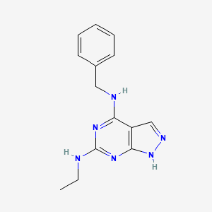 molecular formula C14H16N6 B7627718 4-N-benzyl-6-N-ethyl-1H-pyrazolo[3,4-d]pyrimidine-4,6-diamine 