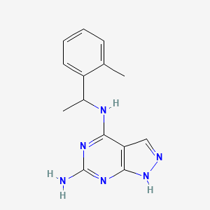 molecular formula C14H16N6 B7627728 4-N-[1-(2-methylphenyl)ethyl]-1H-pyrazolo[3,4-d]pyrimidine-4,6-diamine 