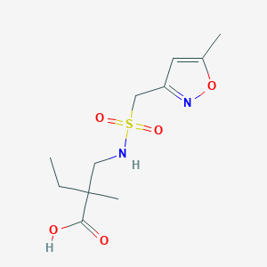 molecular formula C11H18N2O5S B7627793 2-Methyl-2-[[(5-methyl-1,2-oxazol-3-yl)methylsulfonylamino]methyl]butanoic acid 