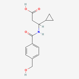 molecular formula C14H17NO4 B7627827 3-Cyclopropyl-3-[[4-(hydroxymethyl)benzoyl]amino]propanoic acid 
