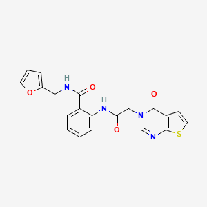 molecular formula C20H16N4O4S B7628169 N-(furan-2-ylmethyl)-2-[[2-(4-oxothieno[2,3-d]pyrimidin-3-yl)acetyl]amino]benzamide 