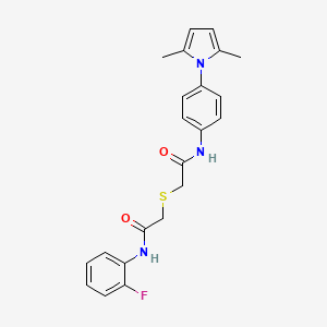 molecular formula C22H22FN3O2S B7628459 N-[4-(2,5-dimethylpyrrol-1-yl)phenyl]-2-[2-(2-fluoroanilino)-2-oxoethyl]sulfanylacetamide 