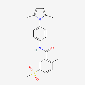 molecular formula C21H22N2O3S B7628469 N-[4-(2,5-dimethylpyrrol-1-yl)phenyl]-2-methyl-5-methylsulfonylbenzamide 