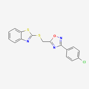 molecular formula C16H10ClN3OS2 B7629031 5-(1,3-Benzothiazol-2-ylsulfanylmethyl)-3-(4-chlorophenyl)-1,2,4-oxadiazole 