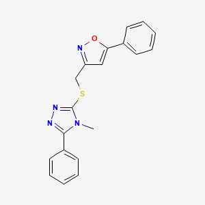 molecular formula C19H16N4OS B7629168 3-[(4-Methyl-5-phenyl-1,2,4-triazol-3-yl)sulfanylmethyl]-5-phenyl-1,2-oxazole 