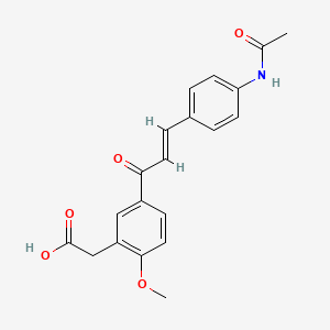 molecular formula C20H19NO5 B7629552 2-[5-[(E)-3-(4-acetamidophenyl)prop-2-enoyl]-2-methoxyphenyl]acetic acid 