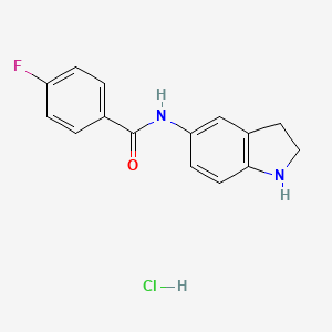 molecular formula C15H14ClFN2O B7629614 N-(2,3-dihydro-1H-indol-5-yl)-4-fluorobenzamide;hydrochloride 