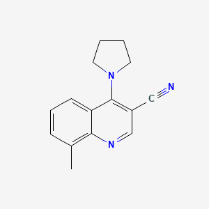 molecular formula C15H15N3 B7629780 8-Methyl-4-pyrrolidin-1-ylquinoline-3-carbonitrile 