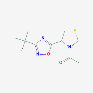 molecular formula C11H17N3O2S B7629878 1-[4-(3-Tert-butyl-1,2,4-oxadiazol-5-yl)-1,3-thiazolidin-3-yl]ethanone 