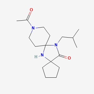 molecular formula C17H29N3O2 B7630031 10-Acetyl-13-(2-methylpropyl)-6,10,13-triazadispiro[4.1.57.25]tetradecan-14-one 