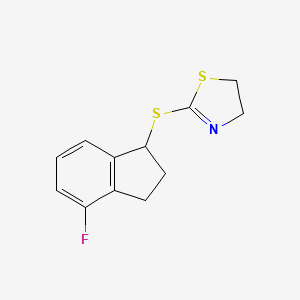 molecular formula C12H12FNS2 B7630109 2-[(4-fluoro-2,3-dihydro-1H-inden-1-yl)sulfanyl]-4,5-dihydro-1,3-thiazole 