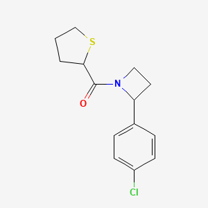 molecular formula C14H16ClNOS B7630148 [2-(4-Chlorophenyl)azetidin-1-yl]-(thiolan-2-yl)methanone 