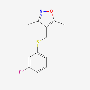 molecular formula C12H12FNOS B7630314 4-[(3-Fluorophenyl)sulfanylmethyl]-3,5-dimethyl-1,2-oxazole 