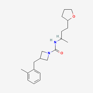 molecular formula C20H30N2O2 B7630350 3-[(2-methylphenyl)methyl]-N-[4-(oxolan-2-yl)butan-2-yl]azetidine-1-carboxamide 