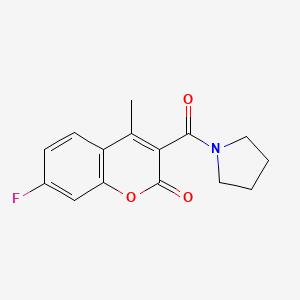 molecular formula C15H14FNO3 B7630556 7-Fluoro-4-methyl-3-(pyrrolidine-1-carbonyl)chromen-2-one 