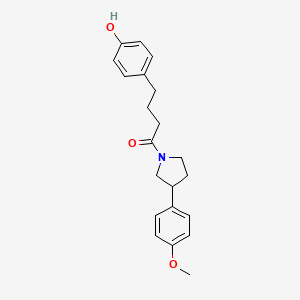 molecular formula C21H25NO3 B7630646 4-(4-Hydroxyphenyl)-1-[3-(4-methoxyphenyl)pyrrolidin-1-yl]butan-1-one 