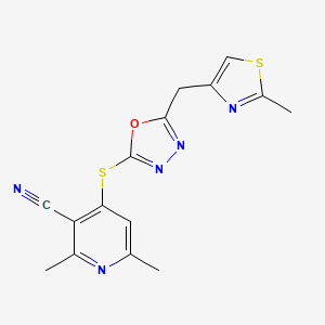 molecular formula C15H13N5OS2 B7630910 2,6-Dimethyl-4-[[5-[(2-methyl-1,3-thiazol-4-yl)methyl]-1,3,4-oxadiazol-2-yl]sulfanyl]pyridine-3-carbonitrile 