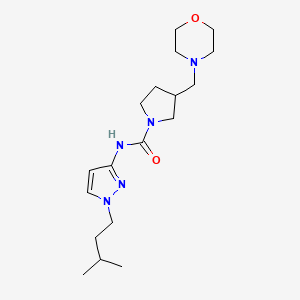 molecular formula C18H31N5O2 B7631045 N-[1-(3-methylbutyl)pyrazol-3-yl]-3-(morpholin-4-ylmethyl)pyrrolidine-1-carboxamide 