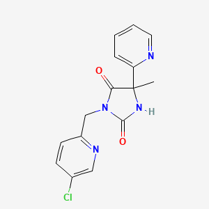 molecular formula C15H13ClN4O2 B7631112 3-[(5-Chloropyridin-2-yl)methyl]-5-methyl-5-pyridin-2-ylimidazolidine-2,4-dione 