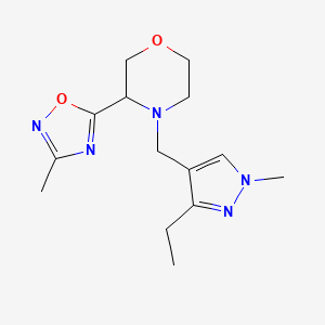 molecular formula C14H21N5O2 B7631130 4-[(3-Ethyl-1-methylpyrazol-4-yl)methyl]-3-(3-methyl-1,2,4-oxadiazol-5-yl)morpholine 