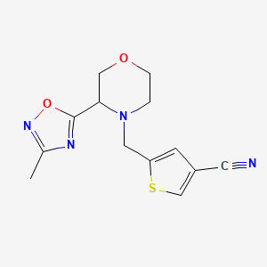 molecular formula C13H14N4O2S B7631138 5-[[3-(3-Methyl-1,2,4-oxadiazol-5-yl)morpholin-4-yl]methyl]thiophene-3-carbonitrile 