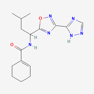 molecular formula C16H22N6O2 B7631220 N-[3-methyl-1-[3-(1H-1,2,4-triazol-5-yl)-1,2,4-oxadiazol-5-yl]butyl]cyclohexene-1-carboxamide 