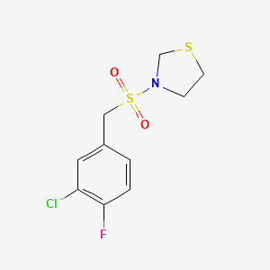 molecular formula C10H11ClFNO2S2 B7631306 3-[(3-Chloro-4-fluorophenyl)methylsulfonyl]-1,3-thiazolidine 