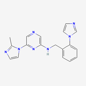 molecular formula C18H17N7 B7631320 N-[(2-imidazol-1-ylphenyl)methyl]-6-(2-methylimidazol-1-yl)pyrazin-2-amine 