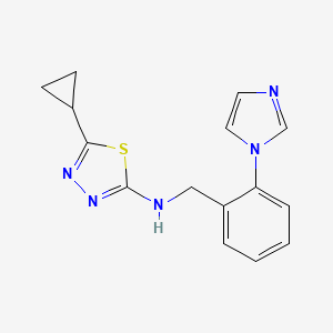 molecular formula C15H15N5S B7631369 5-cyclopropyl-N-[(2-imidazol-1-ylphenyl)methyl]-1,3,4-thiadiazol-2-amine 