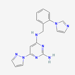 molecular formula C17H16N8 B7631386 4-N-[(2-imidazol-1-ylphenyl)methyl]-6-pyrazol-1-ylpyrimidine-2,4-diamine 