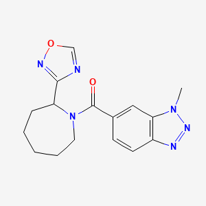 molecular formula C16H18N6O2 B7631387 (3-Methylbenzotriazol-5-yl)-[2-(1,2,4-oxadiazol-3-yl)azepan-1-yl]methanone 