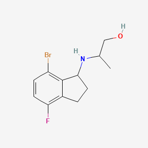 molecular formula C12H15BrFNO B7631463 2-[(7-bromo-4-fluoro-2,3-dihydro-1H-inden-1-yl)amino]propan-1-ol 