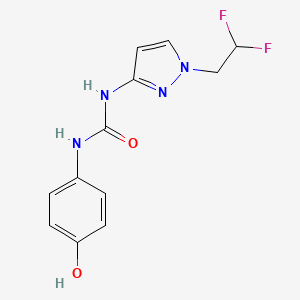 molecular formula C12H12F2N4O2 B7631475 1-[1-(2,2-Difluoroethyl)pyrazol-3-yl]-3-(4-hydroxyphenyl)urea 