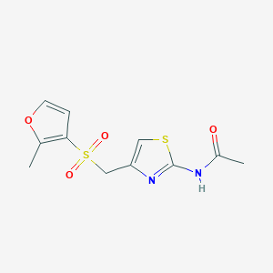 molecular formula C11H12N2O4S2 B7631538 N-[4-[(2-methylfuran-3-yl)sulfonylmethyl]-1,3-thiazol-2-yl]acetamide 