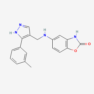 molecular formula C18H16N4O2 B7631663 5-[[5-(3-methylphenyl)-1H-pyrazol-4-yl]methylamino]-3H-1,3-benzoxazol-2-one 