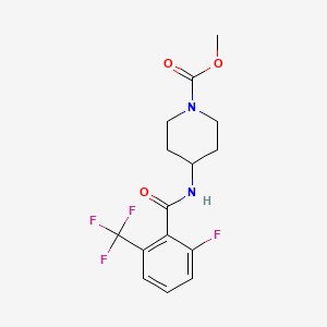 molecular formula C15H16F4N2O3 B7631751 Methyl 4-[[2-fluoro-6-(trifluoromethyl)benzoyl]amino]piperidine-1-carboxylate 