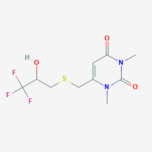 molecular formula C10H13F3N2O3S B7631775 1,3-Dimethyl-6-[(3,3,3-trifluoro-2-hydroxypropyl)sulfanylmethyl]pyrimidine-2,4-dione 