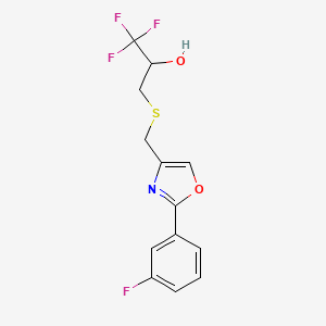 1,1,1-Trifluoro-3-[[2-(3-fluorophenyl)-1,3-oxazol-4-yl]methylsulfanyl]propan-2-ol
