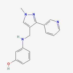 molecular formula C16H16N4O B7631793 3-[(1-Methyl-3-pyridin-3-ylpyrazol-4-yl)methylamino]phenol 