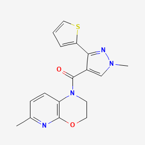 molecular formula C17H16N4O2S B7631960 (6-Methyl-2,3-dihydropyrido[2,3-b][1,4]oxazin-1-yl)-(1-methyl-3-thiophen-2-ylpyrazol-4-yl)methanone 