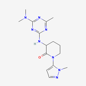 molecular formula C15H22N8O B7632025 3-[[4-(Dimethylamino)-6-methyl-1,3,5-triazin-2-yl]amino]-1-(2-methylpyrazol-3-yl)piperidin-2-one 