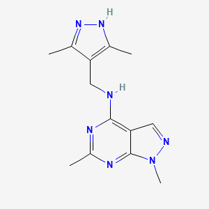 molecular formula C13H17N7 B7632101 N-[(3,5-dimethyl-1H-pyrazol-4-yl)methyl]-1,6-dimethylpyrazolo[3,4-d]pyrimidin-4-amine 