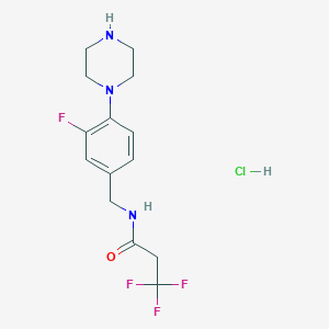 molecular formula C14H18ClF4N3O B7632303 3,3,3-trifluoro-N-[(3-fluoro-4-piperazin-1-ylphenyl)methyl]propanamide;hydrochloride 