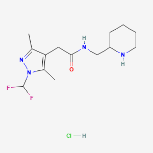 molecular formula C14H23ClF2N4O B7632304 2-[1-(difluoromethyl)-3,5-dimethylpyrazol-4-yl]-N-(piperidin-2-ylmethyl)acetamide;hydrochloride 