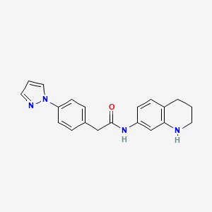 molecular formula C20H20N4O B7632328 2-(4-pyrazol-1-ylphenyl)-N-(1,2,3,4-tetrahydroquinolin-7-yl)acetamide 