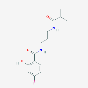 molecular formula C14H19FN2O3 B7632333 4-fluoro-2-hydroxy-N-[3-(2-methylpropanoylamino)propyl]benzamide 