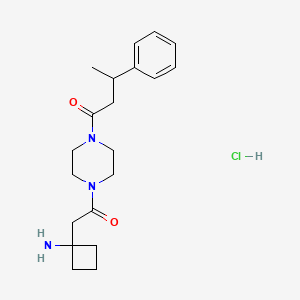 molecular formula C20H30ClN3O2 B7632337 1-[4-[2-(1-Aminocyclobutyl)acetyl]piperazin-1-yl]-3-phenylbutan-1-one;hydrochloride 