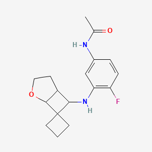 molecular formula C17H21FN2O2 B7632455 N-[4-fluoro-3-(spiro[2-oxabicyclo[3.2.0]heptane-7,1'-cyclobutane]-6-ylamino)phenyl]acetamide 